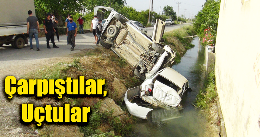 Kaza yapan araçlar sulama kanalına uçtu: 3 yaralı