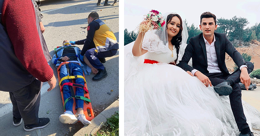 Ambulansla doğuma giden karısını motosikletle takip eden gence otomobil çarptı